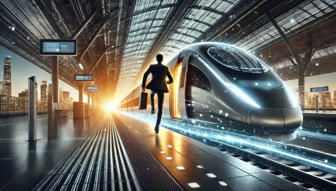Person taking a futuristic high-speed train